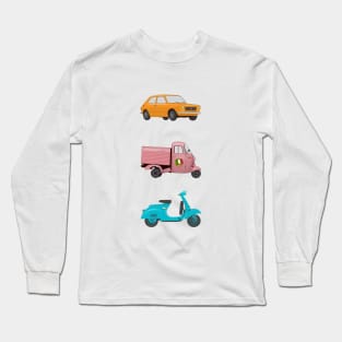 Iconic Italian Vehicles - Scooter, Rikshaw and Car Long Sleeve T-Shirt